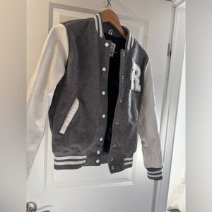EUC ROOTS LEATHER/WOOL Gray and White Varsity Jacket